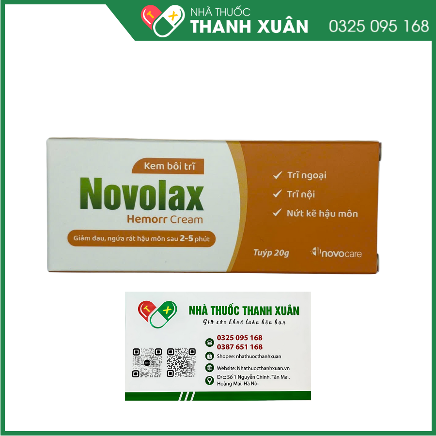 Novolax Hemorr Cream - Giảm đau, ngứa rát hậu môn, hỗ trợ co hồi búi trĩ